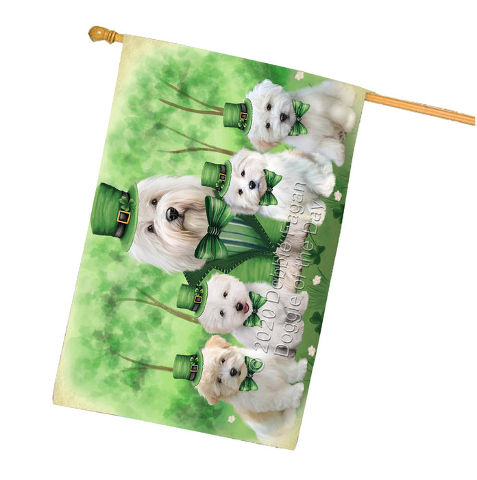 St. Patrick's Day Family Coton De Tulear Dogs House Flag Outdoor Decorative Double Sided Pet Portrait Weather Resistant Premium Quality Animal Printed Home Decorative Flags 100% Polyester