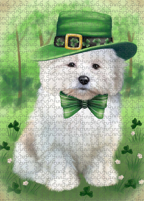 St. Patrick's Day Coton De Tulear Dog Portrait Jigsaw Puzzle for Adults Animal Interlocking Puzzle Game Unique Gift for Dog Lover's with Metal Tin Box PZL1027