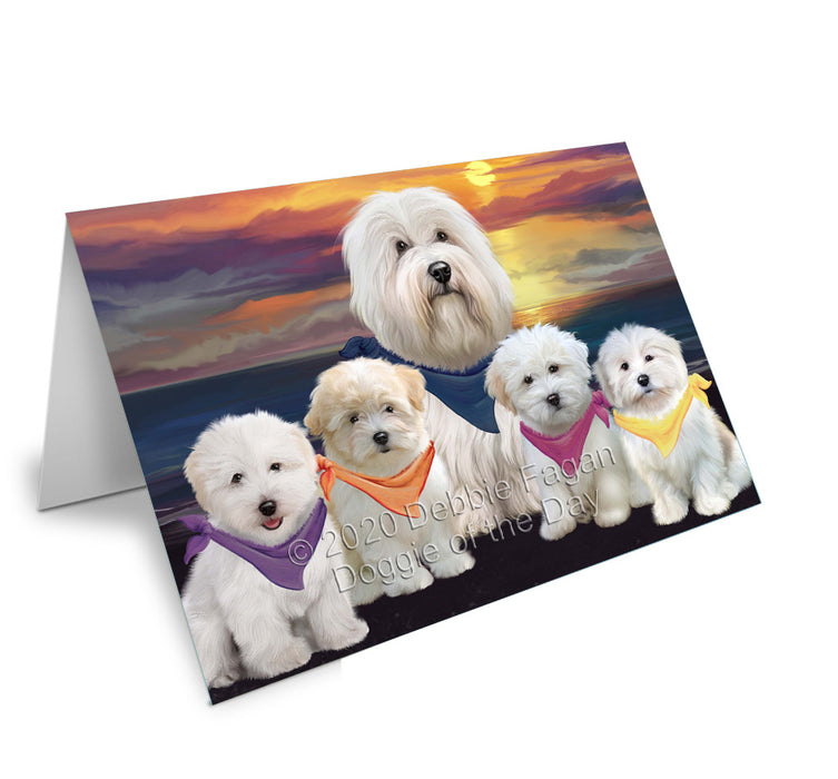 Family Sunset Portrait Coton De Tulear Dogs Handmade Artwork Assorted Pets Greeting Cards and Note Cards with Envelopes for All Occasions and Holiday Seasons