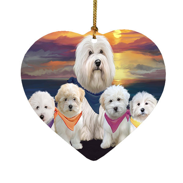 Family Sunset Portrait Coton De Tulear Dogs Heart Christmas Ornament HPORA59231