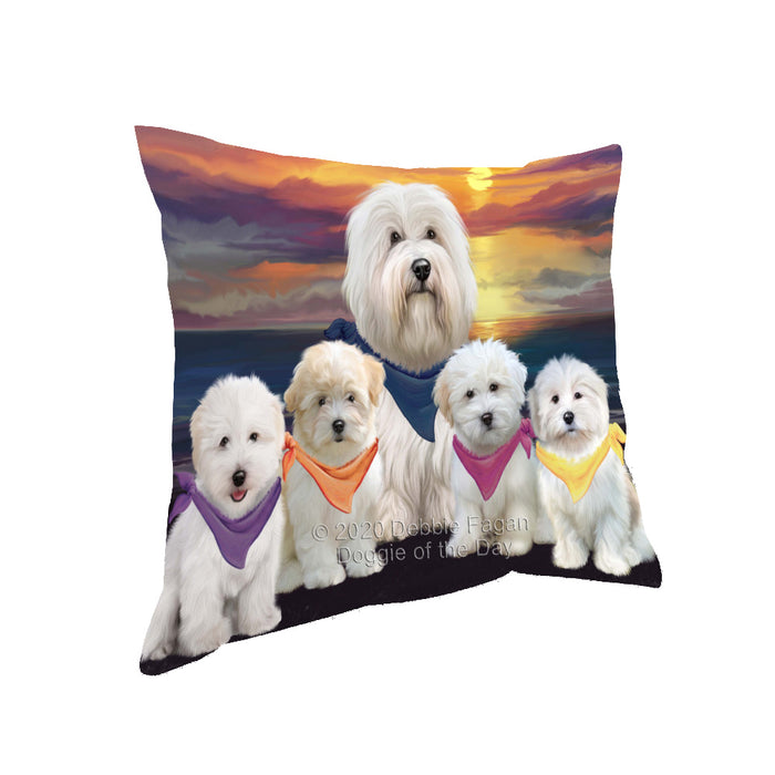 Family Sunset Portrait Coton De Tulear Dogs Pillow with Top Quality High-Resolution Images - Ultra Soft Pet Pillows for Sleeping - Reversible & Comfort - Ideal Gift for Dog Lover - Cushion for Sofa Couch Bed - 100% Polyester
