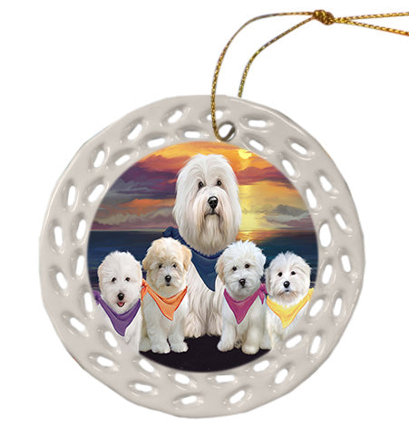 Family Sunset Portrait Coton De Tulear Dogs Doily Ornament DPOR58867