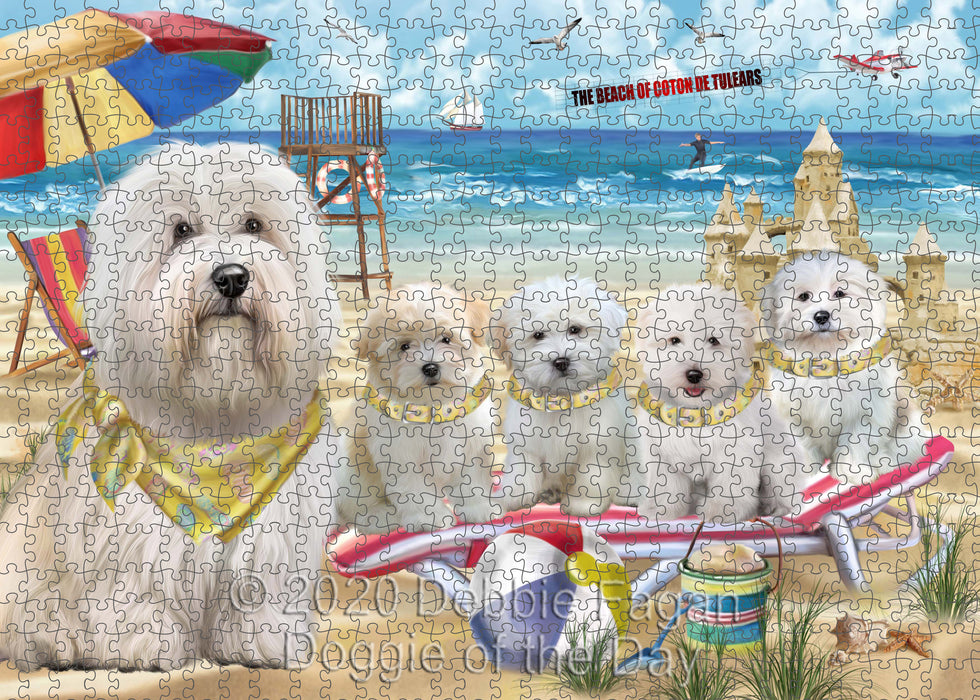 Pet Friendly Beach Coton de tulear Dogs Portrait Jigsaw Puzzle for Adults Animal Interlocking Puzzle Game Unique Gift for Dog Lover's with Metal Tin Box