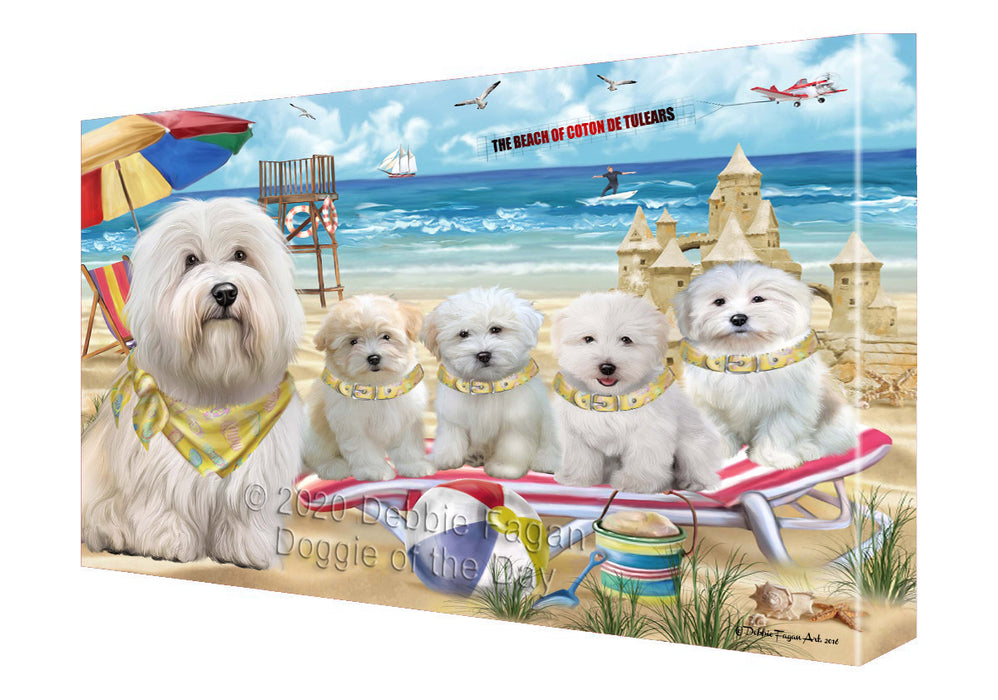 Pet Friendly Beach Coton de tulear Dogs Canvas Wall Art - Premium Quality Ready to Hang Room Decor Wall Art Canvas - Unique Animal Printed Digital Painting for Decoration