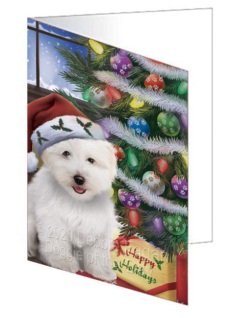 Christmas Tree and Presents Coton De Tulear Dog Handmade Artwork Assorted Pets Greeting Cards and Note Cards with Envelopes for All Occasions and Holiday Seasons