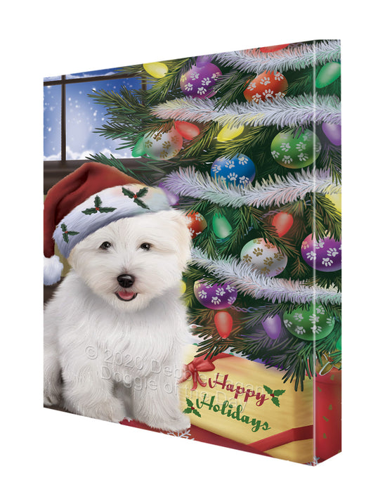 Christmas Tree and Presents Coton De Tulear Dog Canvas Wall Art - Premium Quality Ready to Hang Room Decor Wall Art Canvas - Unique Animal Printed Digital Painting for Decoration CVS327