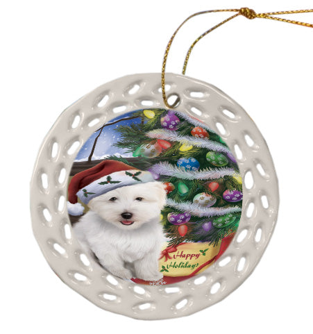 Christmas Tree and Presents Coton De Tulear Dog Doily Ornament DPOR58725