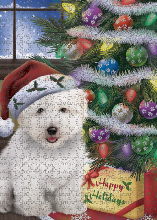 Christmas Tree and Presents Coton De Tulear Dog Portrait Jigsaw Puzzle for Adults Animal Interlocking Puzzle Game Unique Gift for Dog Lover's with Metal Tin Box PZL622