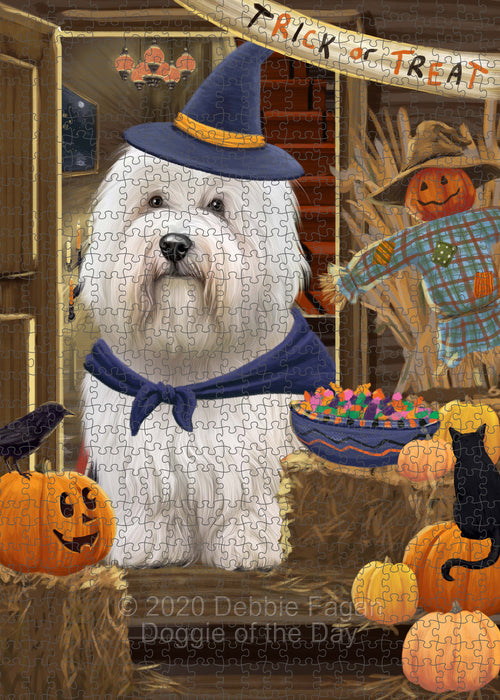 Enter at Your Own Risk Halloween Trick or Treat Coton De Tulear Dogs Portrait Jigsaw Puzzle for Adults Animal Interlocking Puzzle Game Unique Gift for Dog Lover's with Metal Tin Box PZL523