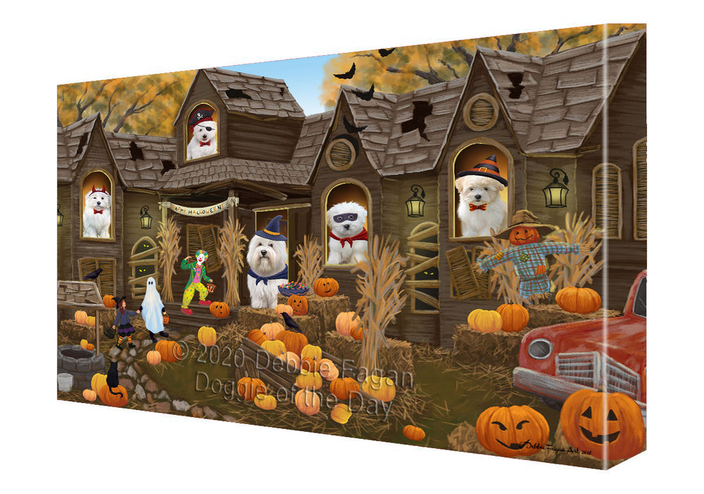 Haunted House Halloween Trick or Treat Coton De Tulear Dogs Canvas Wall Art - Premium Quality Ready to Hang Room Decor Wall Art Canvas - Unique Animal Printed Digital Painting for Decoration