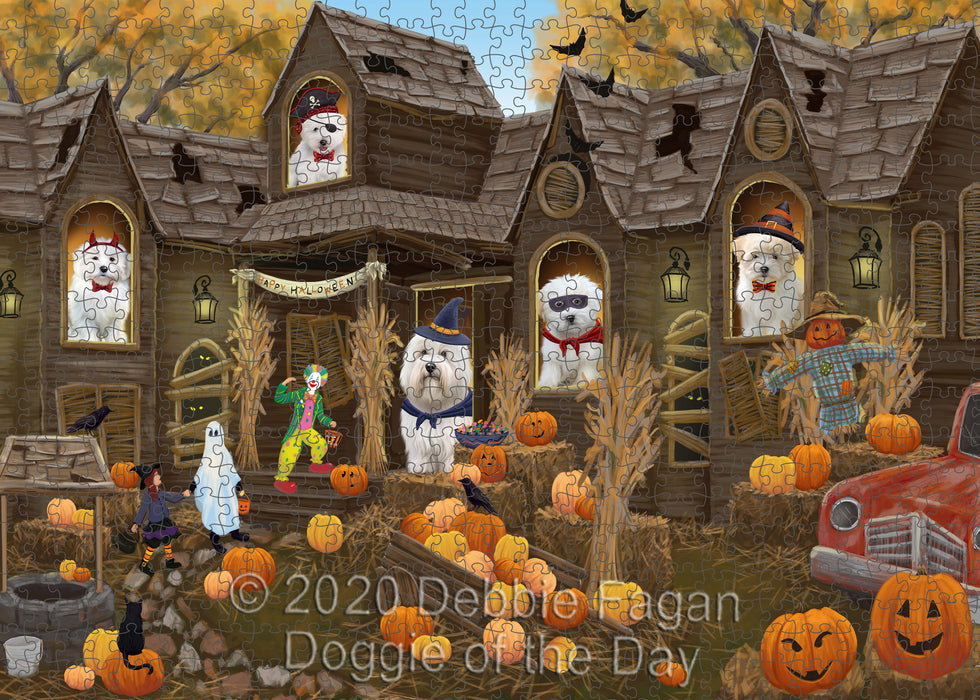 Haunted House Halloween Trick or Treat Coton De Tulear Dogs Portrait Jigsaw Puzzle for Adults Animal Interlocking Puzzle Game Unique Gift for Dog Lover's with Metal Tin Box