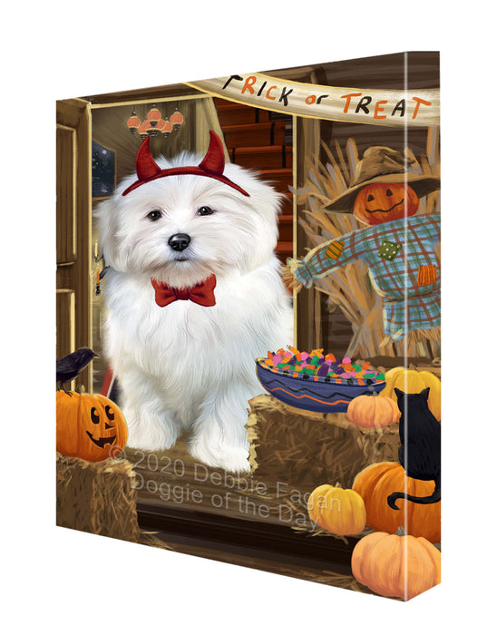 Enter at Your Own Risk Halloween Trick or Treat Coton De Tulear Dogs Canvas Wall Art - Premium Quality Ready to Hang Room Decor Wall Art Canvas - Unique Animal Printed Digital Painting for Decoration CVS229
