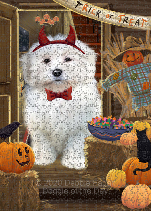 Enter at Your Own Risk Halloween Trick or Treat Coton De Tulear Dogs Portrait Jigsaw Puzzle for Adults Animal Interlocking Puzzle Game Unique Gift for Dog Lover's with Metal Tin Box PZL524