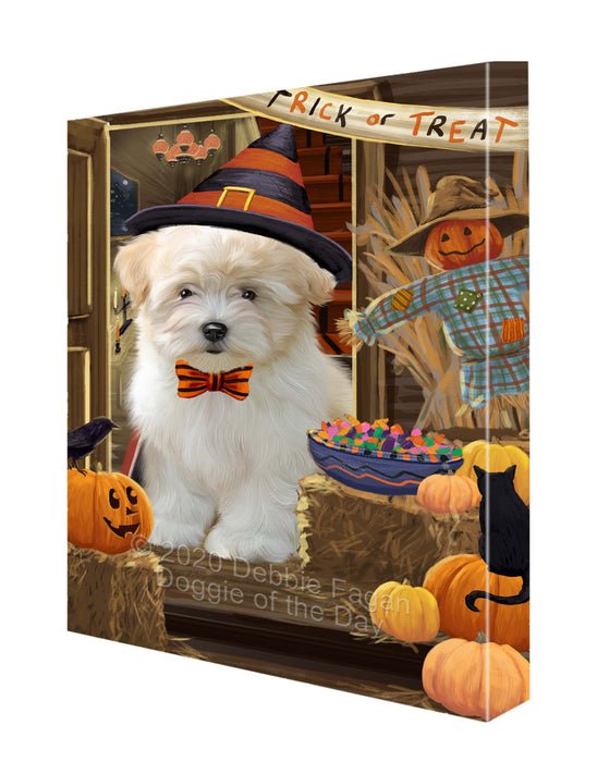 Enter at Your Own Risk Halloween Trick or Treat Coton De Tulear Dogs Canvas Wall Art - Premium Quality Ready to Hang Room Decor Wall Art Canvas - Unique Animal Printed Digital Painting for Decoration CVS230