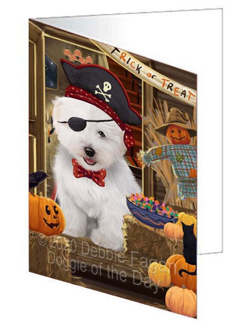 Enter at Your Own Risk Halloween Trick or Treat Coton De Tulear Dogs Handmade Artwork Assorted Pets Greeting Cards and Note Cards with Envelopes for All Occasions and Holiday Seasons
