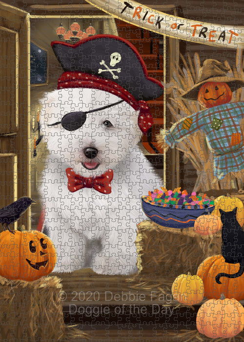 Enter at Your Own Risk Halloween Trick or Treat Coton De Tulear Dogs Portrait Jigsaw Puzzle for Adults Animal Interlocking Puzzle Game Unique Gift for Dog Lover's with Metal Tin Box PZL526