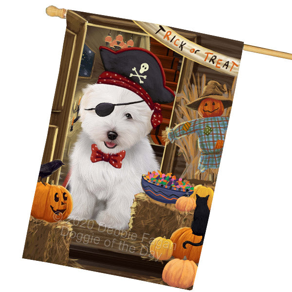 Enter at Your Own Risk Halloween Trick or Treat Coton De Tulear Dogs House Flag Outdoor Decorative Double Sided Pet Portrait Weather Resistant Premium Quality Animal Printed Home Decorative Flags 100% Polyester FLG69043