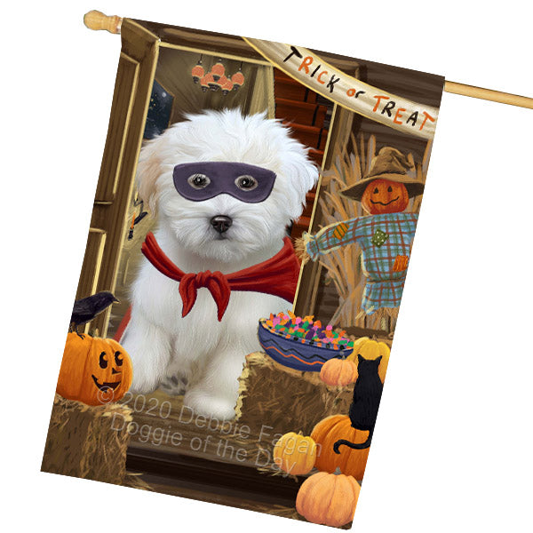 Enter at Your Own Risk Halloween Trick or Treat Coton De Tulear Dogs House Flag Outdoor Decorative Double Sided Pet Portrait Weather Resistant Premium Quality Animal Printed Home Decorative Flags 100% Polyester FLG69044