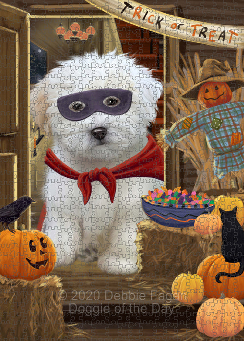 Enter at Your Own Risk Halloween Trick or Treat Coton De Tulear Dogs Portrait Jigsaw Puzzle for Adults Animal Interlocking Puzzle Game Unique Gift for Dog Lover's with Metal Tin Box PZL527