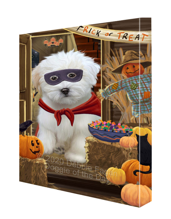 Enter at Your Own Risk Halloween Trick or Treat Coton De Tulear Dogs Canvas Wall Art - Premium Quality Ready to Hang Room Decor Wall Art Canvas - Unique Animal Printed Digital Painting for Decoration CVS232