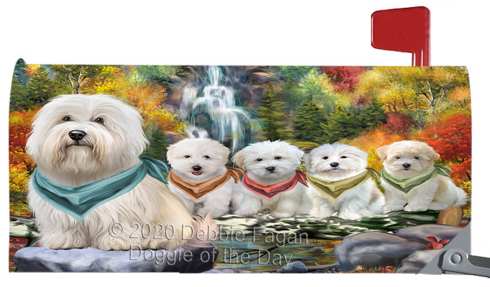 Scenic Waterfall Coton De Tulear Dogs Magnetic Mailbox Cover Both Sides Pet Theme Printed Decorative Letter Box Wrap Case Postbox Thick Magnetic Vinyl Material