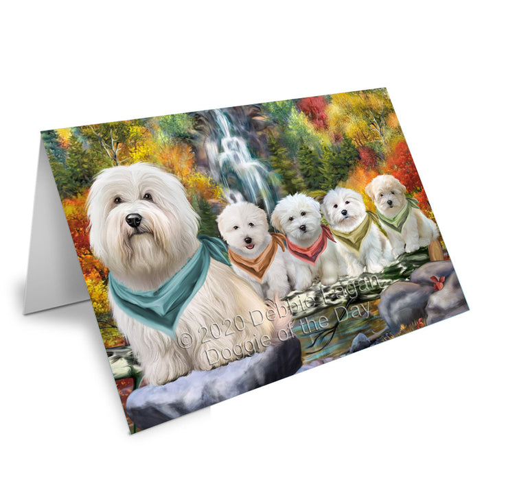 Scenic Waterfall Coton De Tulear Dogs Handmade Artwork Assorted Pets Greeting Cards and Note Cards with Envelopes for All Occasions and Holiday Seasons