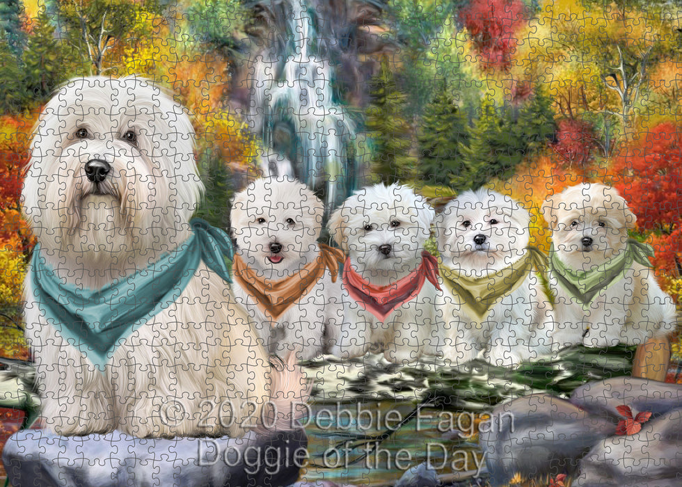 Scenic Waterfall Coton De Tulear Dogs Portrait Jigsaw Puzzle for Adults Animal Interlocking Puzzle Game Unique Gift for Dog Lover's with Metal Tin Box