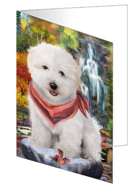 Scenic Waterfall Coton De Tulear Dog Handmade Artwork Assorted Pets Greeting Cards and Note Cards with Envelopes for All Occasions and Holiday Seasons
