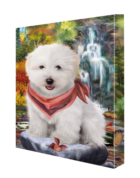 Scenic Waterfall Coton De Tulear Dog Canvas Wall Art - Premium Quality Ready to Hang Room Decor Wall Art Canvas - Unique Animal Printed Digital Painting for Decoration CVS378