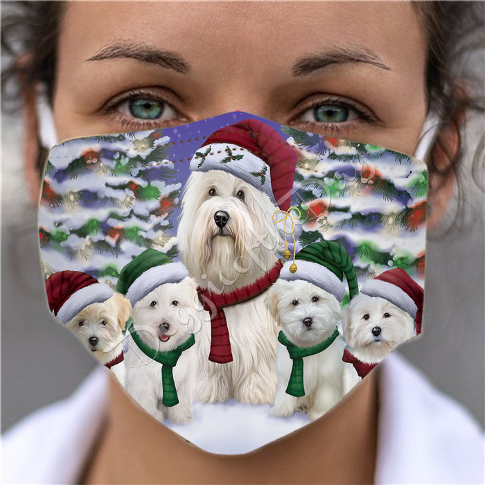 Coton De Tulear Dogs Christmas Family Portrait in Holiday Scenic Background Face Mask FM48339