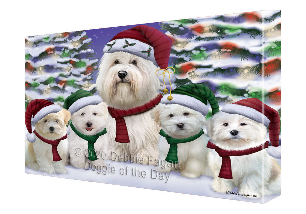 Christmas Happy Holidays Coton De Tulear Dogs Family Portrait Canvas Wall Art - Premium Quality Ready to Hang Room Decor Wall Art Canvas - Unique Animal Printed Digital Painting for Decoration