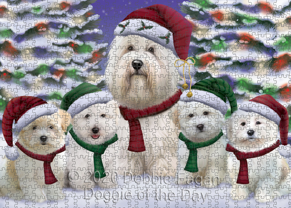 Christmas Happy Holidays Coton De Tulear Dogs Family Portrait Portrait Jigsaw Puzzle for Adults Animal Interlocking Puzzle Game Unique Gift for Dog Lover's with Metal Tin Box