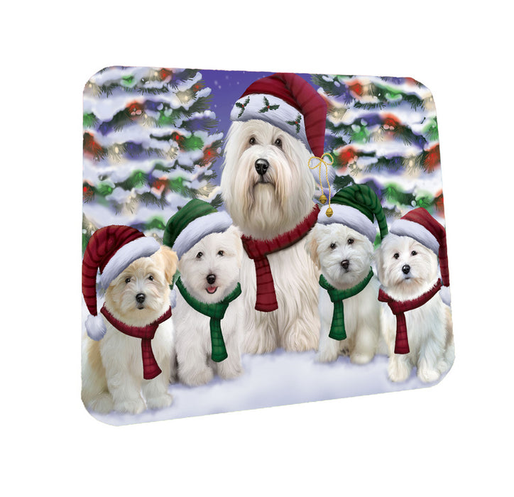 Christmas Happy Holidays Coton De Tulear Dogs Family Portrait Coasters Set of 4 CSTA58175