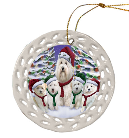 Christmas Happy Holidays Coton De Tulear Dogs Family Portrait Doily Ornament DPOR58587
