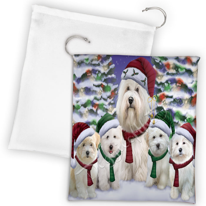 Coton De Tulear Dogs Christmas Family Portrait in Holiday Scenic Background Drawstring Laundry or Gift Bag LGB48137