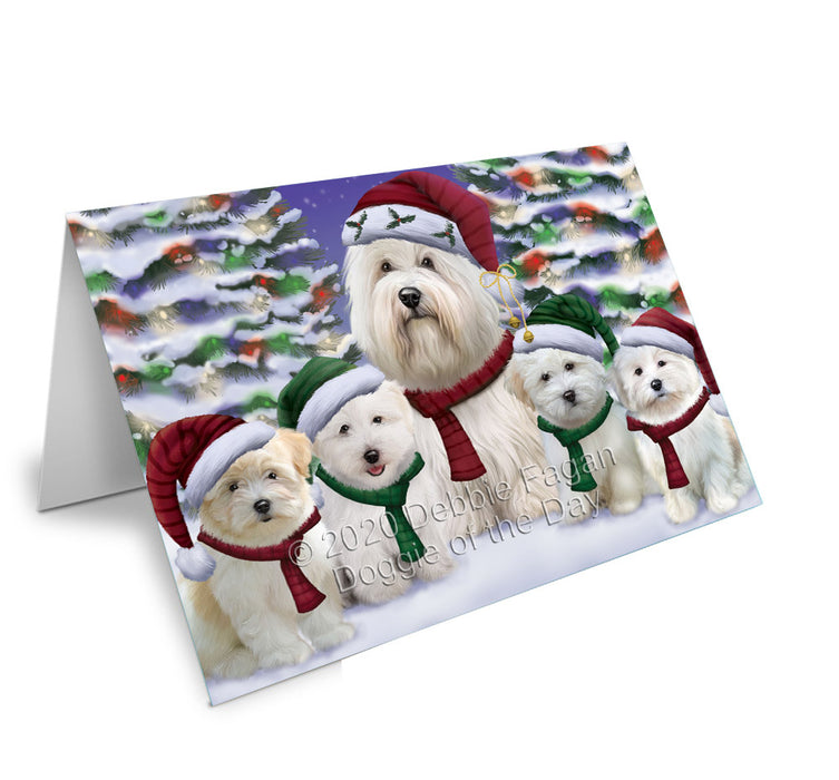 Christmas Happy Holidays Coton De Tulear Dogs Family Portrait Handmade Artwork Assorted Pets Greeting Cards and Note Cards with Envelopes for All Occasions and Holiday Seasons