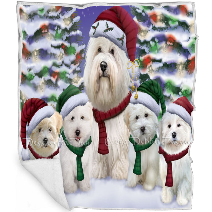 Coton De Tulear Dogs Christmas Family Portrait in Holiday Scenic Background Blanket BLNKT143266