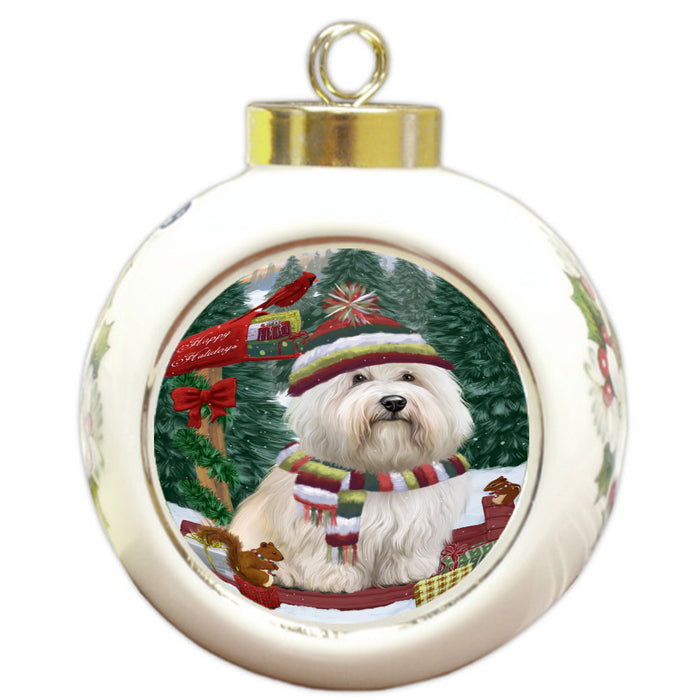 Christmas Woodland Sled Coton De Tulear Dog Round Ball Christmas Ornament Pet Decorative Hanging Ornaments for Christmas X-mas Tree Decorations - 3" Round Ceramic Ornament, RBPOR59635