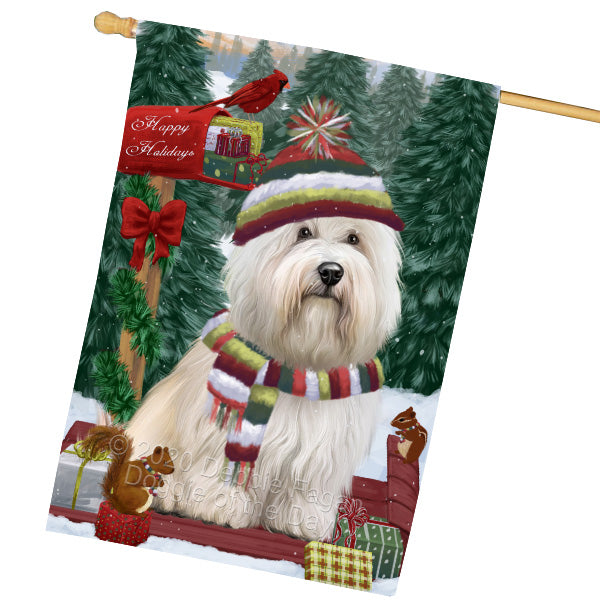 Christmas Woodland Sled Coton De Tulear Dog House Flag Outdoor Decorative Double Sided Pet Portrait Weather Resistant Premium Quality Animal Printed Home Decorative Flags 100% Polyester FLG69561