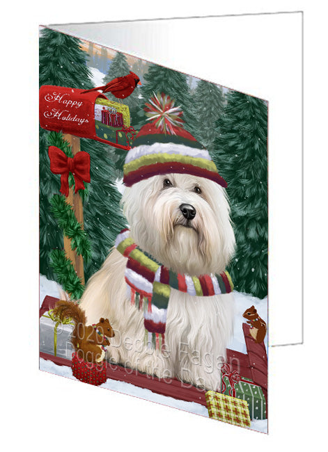 Christmas Woodland Sled Coton De Tulear Dog Handmade Artwork Assorted Pets Greeting Cards and Note Cards with Envelopes for All Occasions and Holiday Seasons