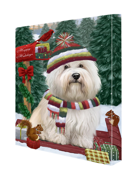 Christmas Woodland Sled Coton De Tulear Dog Canvas Wall Art - Premium Quality Ready to Hang Room Decor Wall Art Canvas - Unique Animal Printed Digital Painting for Decoration CVS589