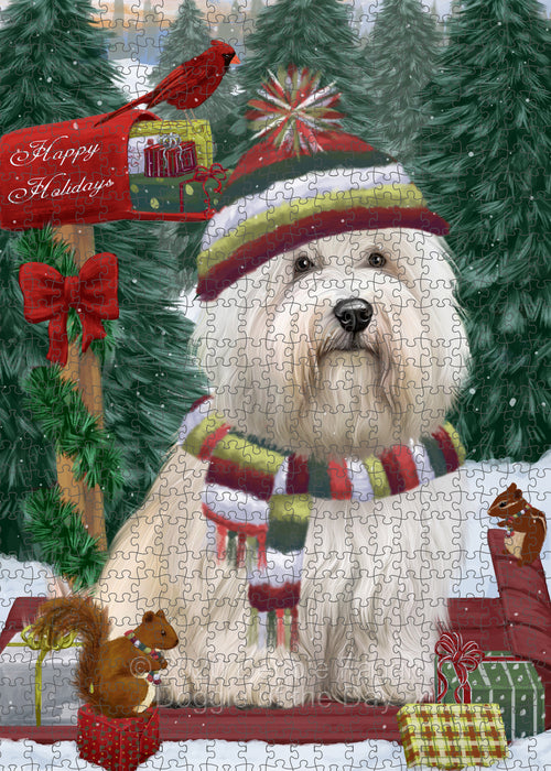 Christmas Woodland Sled Coton De Tulear Dog Portrait Jigsaw Puzzle for Adults Animal Interlocking Puzzle Game Unique Gift for Dog Lover's with Metal Tin Box PZL884