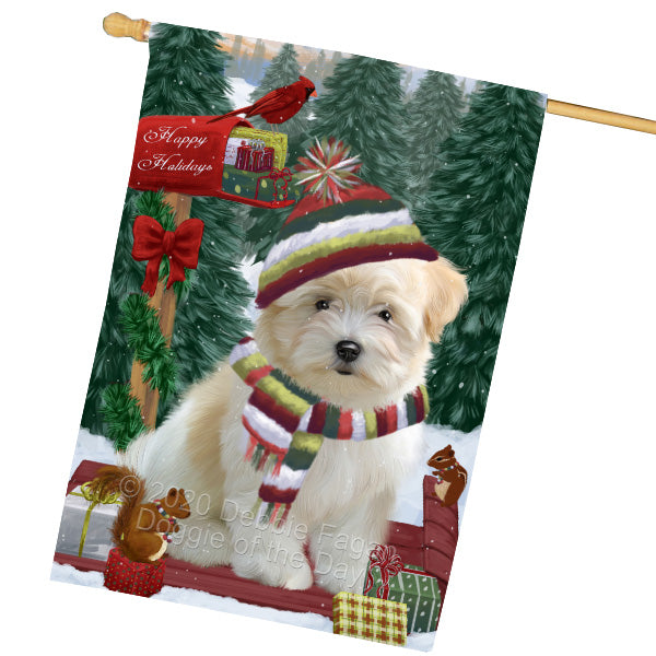 Christmas Woodland Sled Coton De Tulear Dog House Flag Outdoor Decorative Double Sided Pet Portrait Weather Resistant Premium Quality Animal Printed Home Decorative Flags 100% Polyester FLG69562