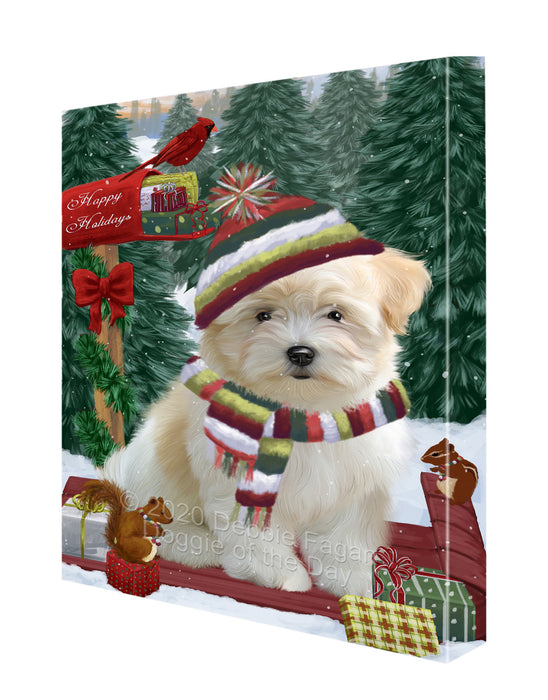 Christmas Woodland Sled Coton De Tulear Dog Canvas Wall Art - Premium Quality Ready to Hang Room Decor Wall Art Canvas - Unique Animal Printed Digital Painting for Decoration CVS590