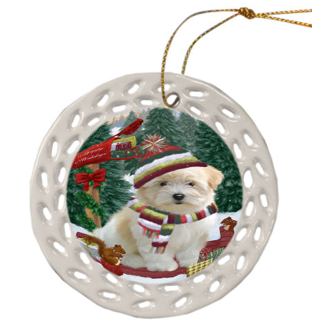 Christmas Woodland Sled Coton De Tulear Dog Doily Ornament DPOR59060