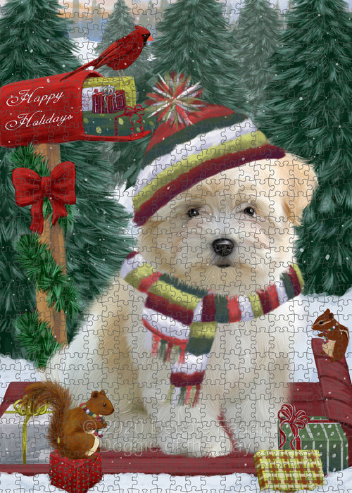 Christmas Woodland Sled Coton De Tulear Dog Portrait Jigsaw Puzzle for Adults Animal Interlocking Puzzle Game Unique Gift for Dog Lover's with Metal Tin Box PZL885