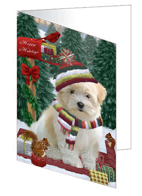 Christmas Woodland Sled Coton De Tulear Dog Handmade Artwork Assorted Pets Greeting Cards and Note Cards with Envelopes for All Occasions and Holiday Seasons