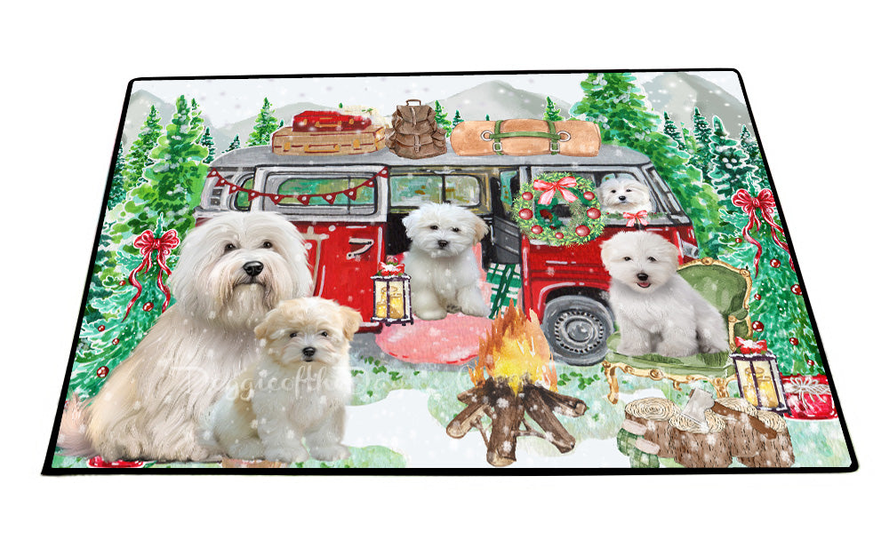 Christmas Time Camping with Coton De Tulear Dogs Floor Mat- Anti-Slip Pet Door Mat Indoor Outdoor Front Rug Mats for Home Outside Entrance Pets Portrait Unique Rug Washable Premium Quality Mat
