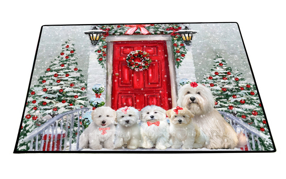 Christmas Holiday Welcome Coton De Tulear Dogs Floor Mat- Anti-Slip Pet Door Mat Indoor Outdoor Front Rug Mats for Home Outside Entrance Pets Portrait Unique Rug Washable Premium Quality Mat