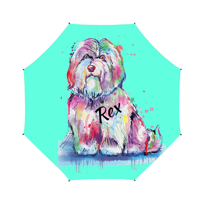 Custom Pet Name Personalized Watercolor Coton De Tulear DogSemi-Automatic Foldable Umbrella